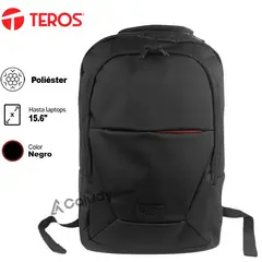 TEROS - Mochila TE-ACS9017, poliéster notebooks hasta 15.6", negro