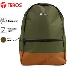 TEROS - Mochila TE-ACS9021 poliéster NBs 15.6", verde militar + marrón