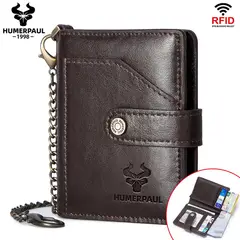 GENERICO - Billetera y Tarjetero de Cuero Vacuno BP981 con Cadena RFID