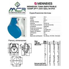 GENERICO - MENNEKES TOMA EMPOTRABLE 16AMP 2P+T 250V AZUL 6H IP44
