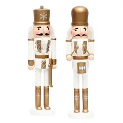 INSPIRA - Set de 2 Cascanueces Navideños de Madera Blanco y Dorado 38 cm