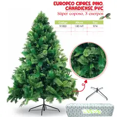 GENERICO - Árbol de navidad de 1 80mt EUROPEO CIPRES, PINO, CANADIENSE,PVC