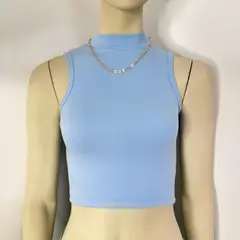 ENGELL - Top cuello alto celeste algodón rib