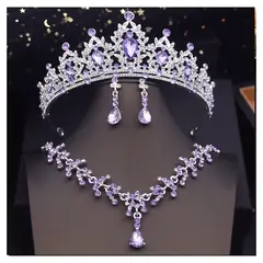 LA TIENDA 88 JOYAS Y ACCESORIOS - La Tienda 88 - Set Conjunto Corona Tiara collar y aretes - Lila