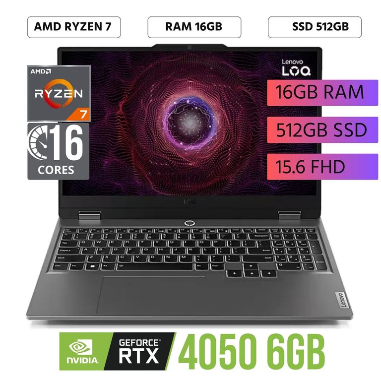 Laptop LOQ 15IRX9 AMD RYZEN 7 7435HS Ram 16GB SSD 512GB RTX 4050 6GB 15.6" FHD FreeDos