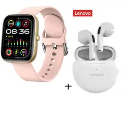 LENOVO - Combinación auriculares HT38 blancos + reloj inteligente Rosa