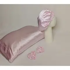 GENERICO - GORRO PARA DORMIR DE SATIN + FUNDA DE ALMOHADA ROSA BB