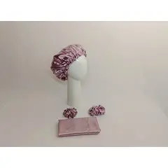 GENERICO - GORRO PARA DORMIR DE SATIN POR LOS DOS LADOS + FUNDA DE ALMOHADA MALVA