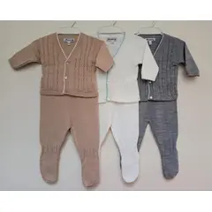 GENERICO - Conjunto Bebe Trenzas Chaqueta pantalon y gorro MANDALAY KNITS