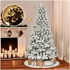 GENERICO - Árbol de navidad Pino NEVADO Americano 180 con Luces de regalo