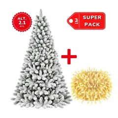 INSPIRA MARKET - Árbol de Navidad Nevado de 210 cm con Luces LED de Luz Cálida de Regalo