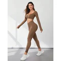 GENERICO - CONJUNTO DEPORTIVO MARRON CLARO EFECTO PUSH UP