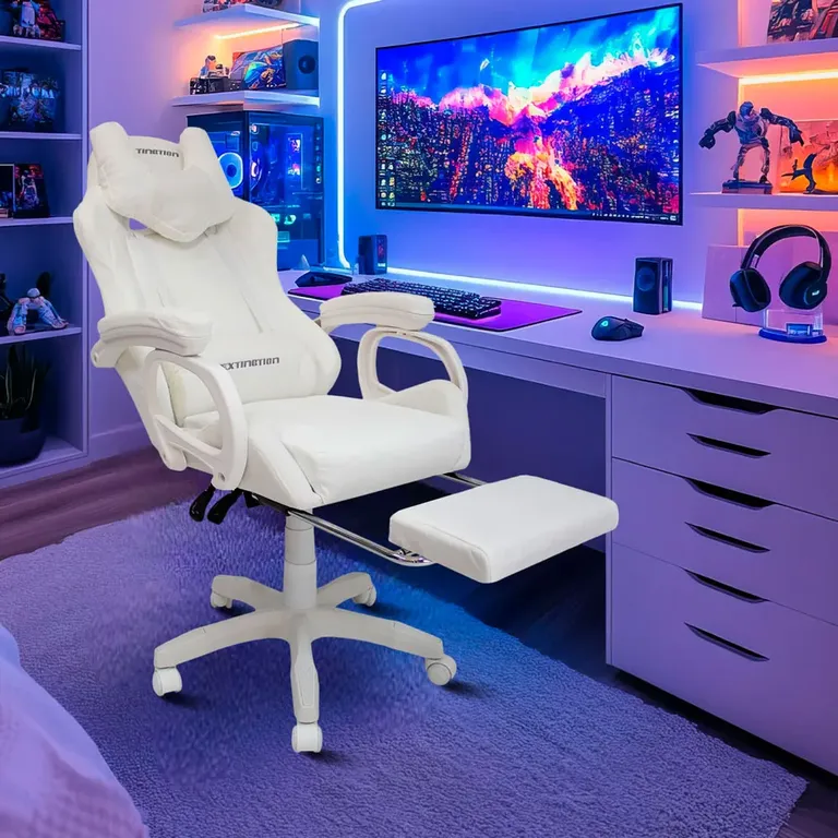 Silla Gamer Sapp Gamuza-Cuerina Color Blanco