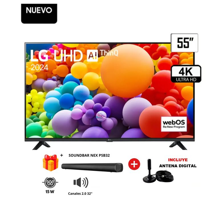 TELEVISOR 55 4K SMART TV UHD 55UT7300+ SOUNDBAR NEX+ ANTENA