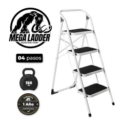 GENERICO - Escalera Banqueta 4 pasos de Acero C/Carga 150Kg Mega Ladder