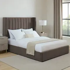 GENERICO - Cama Tapizada Listón Chocolate Queen