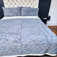 MINGDA - Manta Premiun Flannel con Reverso Sherpa GRIS OSCURO