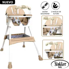 STOKKER BABY - Silla de Comer Plegable Doble bandeja LUNA BEIGE