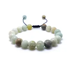 GENERICO - Pulsera de Piedra Natural Amazonita 8 mm Regulable Para Mujer y Hombre