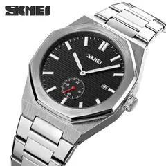 SKMEI - Reloj 9262 Plateado fondo NEGRO analógo correa Acero