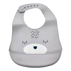 GENERICO - Babero de Silicona osito plomo con Bolsillo Para Bebes