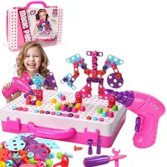 GENERICO - Set Didáctico Montessori Maletín de Herramientas Mosaico con Taladro para Niñas 249 Pcs