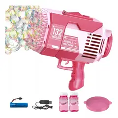 GENERICO - Lanzador De Burbujas recargable 132 Agujeros luces LED Rosa
