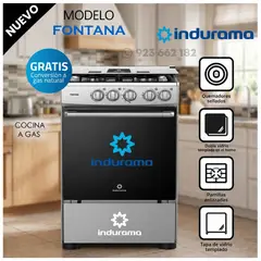 INDURAMA - Cocina a Gas Fontana de 4 Hornillas - Gris