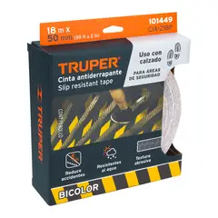 TRUPER - Cinta 2" x 18m Antideslizante Amarillo y Negro con Abrasivo 101449