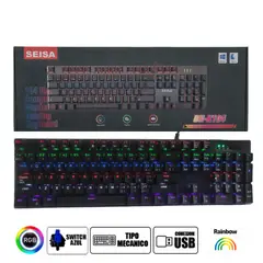SEISA - Teclado Mecanico para Pc Laptop Luz RGB Efecto Arcoiris Cabel USB