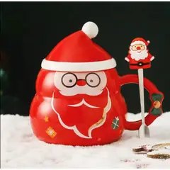 GENERICO - Taza Navideña con tapa de sombrero y cuchara de Papa Noel