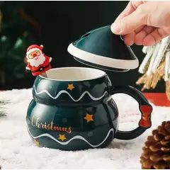 GENERICO - Taza Navideña con tapa de sombrero y cuchara de Papa Noel