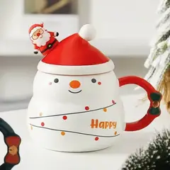 GENERICO - Taza Navideña con tapa de sombrero y cuchara de Papa Noel