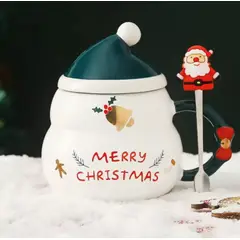 GENERICO - Taza Navideña con tapa de sombrero y cuchara de Papa Noel