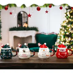 GENERICO - Taza Navideña con tapa de sombrero y cuchara de Papa Noel