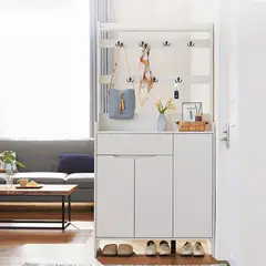 TU MESITA - Zapatera con Perchero Cecilia Blanco Alto 180cm