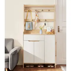 TU MESITA - Zapatera con Perchero Cecilia Duna/Blanco Alto 180cm