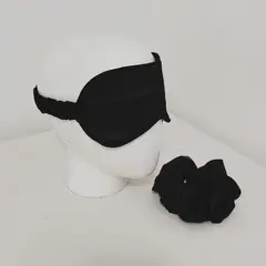 GENERICO - Pack Antifaz para dormir + Scrunchie en Satín - Negro