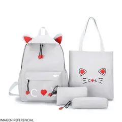 OEM - Pack Mochila 4 en 1 Gato Color Gris