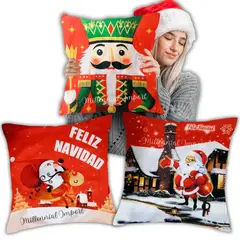 GENERICO - Set de 03 Fundas de Cojín Navideñas de 45x45cm