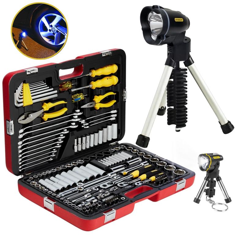 Herramientas para mecánico 150 Pzs, linterna LED COMBO Racing