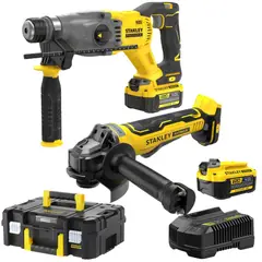 STANLEY - Combo Amoladora, Rotomartillo inalámbrico BRUSHLESS 20V baterías 4Ah