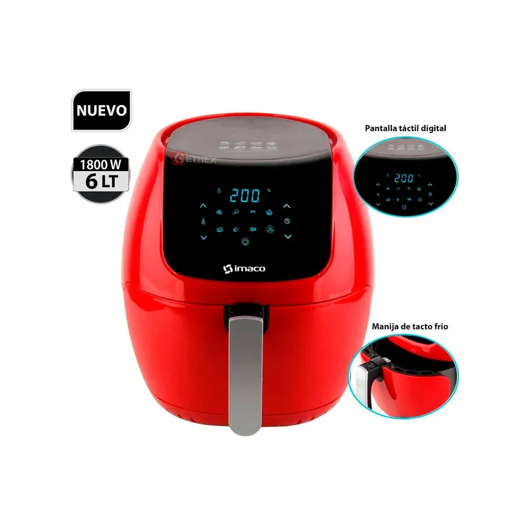 FREIDORA DE AIRE DIGITAL 6 LT 1800W AF6018 ROJO