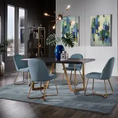 HOGAR & SPACIOS - HYS COMEDOR 4 SILLAS MONROE AZUL CADETE