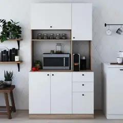 TU MESITA - Mueble de Cocina Multiusos Tamara BlancoMarrón 3 cajones 4 puertas