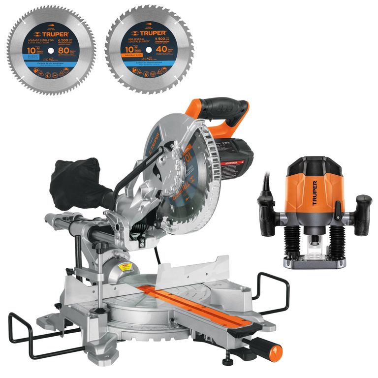 COMBO Sierra ingleteadora telescópica 10 Fresadora Ruteadora 1200W