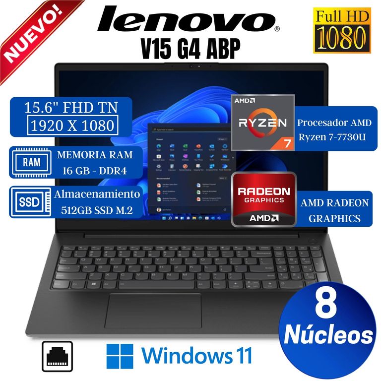 Laptop V15 G4 ABP 15.6" FHD TN, AMD Ryzen 7-7730U, Ram 16GB, Ssd 512GB, Win 11