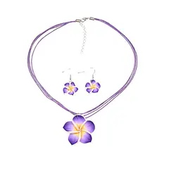 GENERICO - Set collar y aretes flores moradas