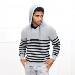 DM DEXMEN - Polera Dexmen Cardigan Tejido Franja Gris