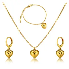 GENERICO - Set Collar + Pulsera + Arete corazón Golden mujer
